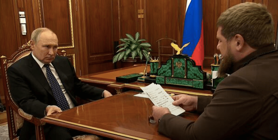 Владимир Путин и Рамзан Кадыров, путин стол