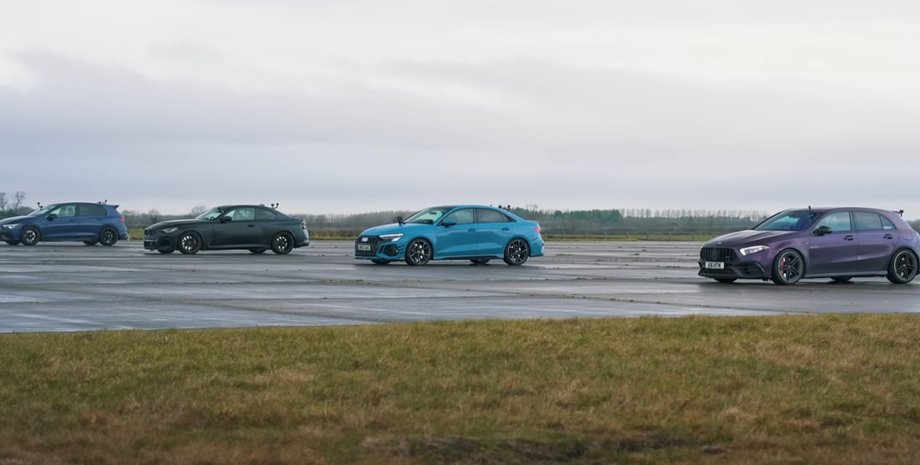 BMW M240i, Audi RS3, Volkswagen Golf R, Mercedes-AMG A45s, Гонки, Заезд, Авто, Автомобили, Видео, Блогеры