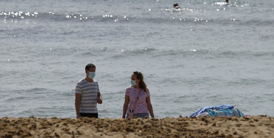 Испания, Пляж, Защитная маска, туристы, море