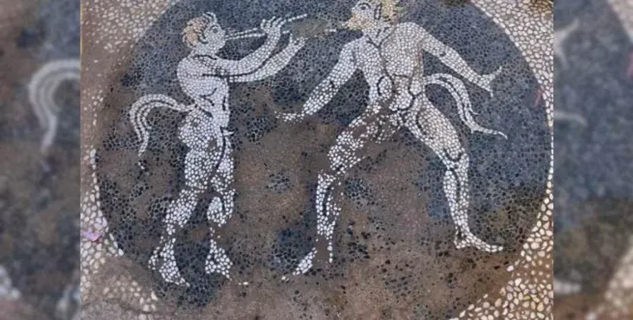 сооружение, здание, пол, мозаика, сатир, гробница, Дионис, храм, божество, галька, кладбище, город, археологи, археология, Персия, природа, фавны, духи, Эретрия, Греция, остров