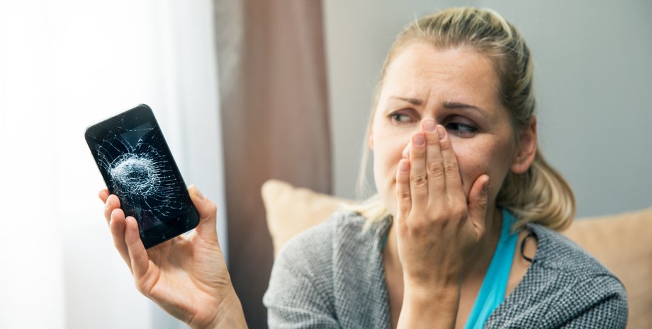 Смартфон, разбитый, женщина