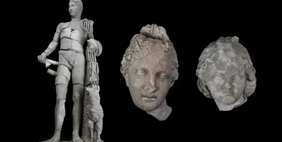 археологи, археология, раскопки, статуя, Турция, Гермес, Анталия, сооружения, античность, божество, мифология, римская эпоха, мрамор, скульптура