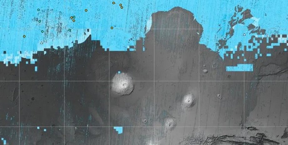 карта водяного льоду, Марс