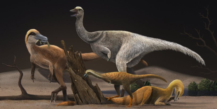 альваресзавры, динозавры, иллюстрация, деревья