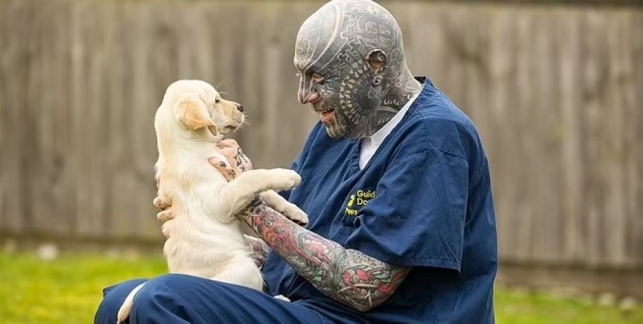 собака, щенок, татуировки, люди