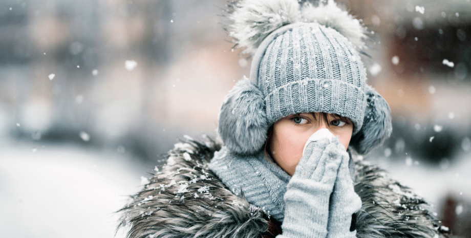 девушка, снег, грипп, простуда