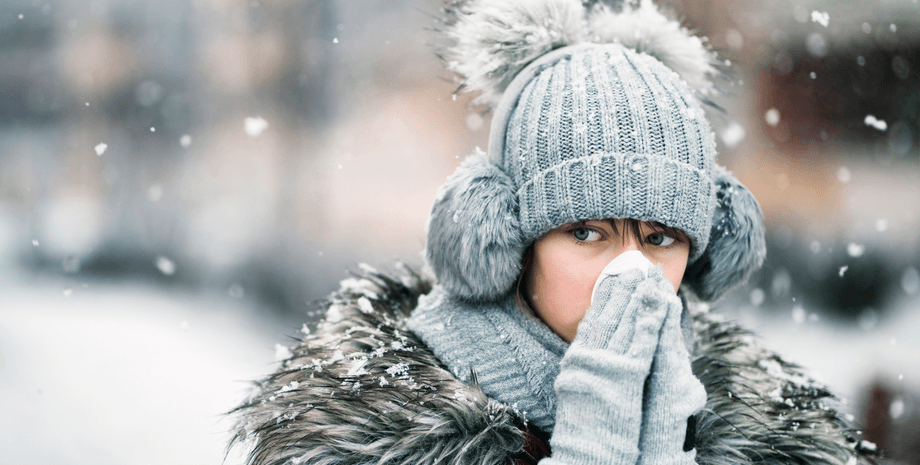 девушка, снег, грипп, простуда