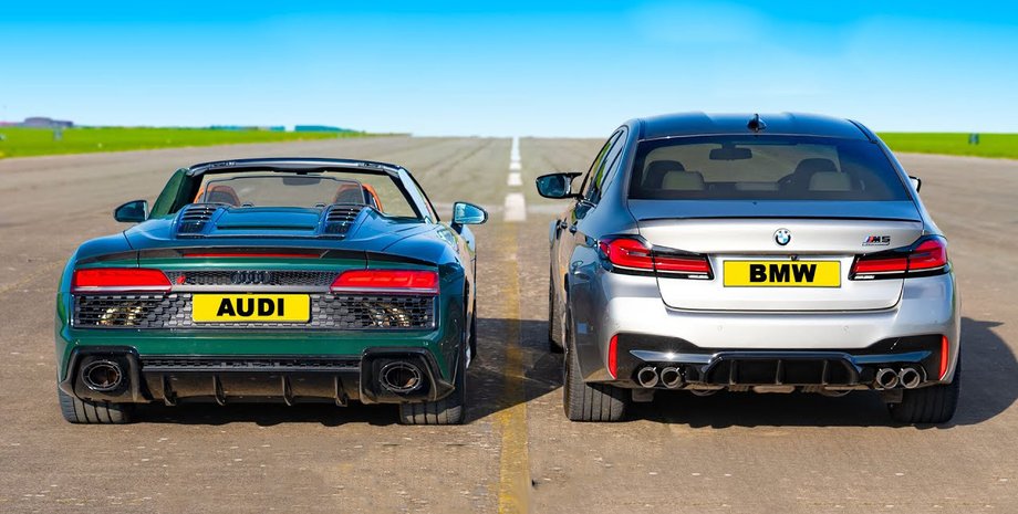 Audi, Audi R8, BMW, BMW M5, Суперкар, Седан, Авто, Автомобили, Фото, Гонки, Заезд, Видео