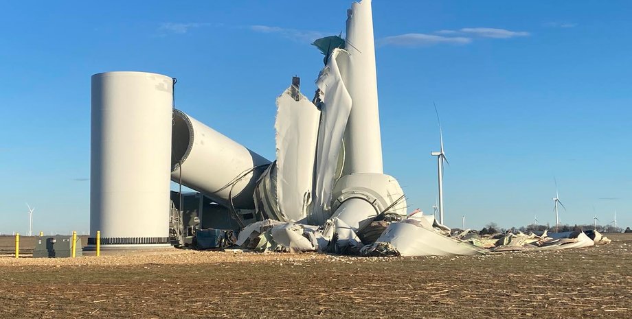 Ветряная турбина, обломки, ветрогенератор, Оклахома, фото