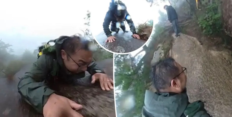 Турист падает со скалы Китай, турист, падение, скала