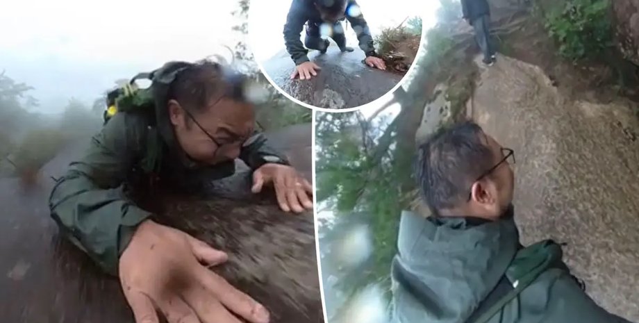 Китай, турист, падение, скала