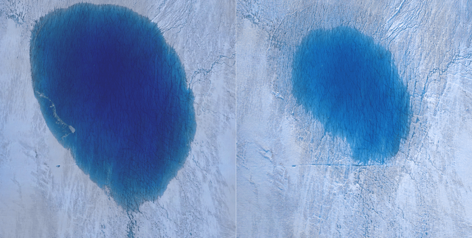 Снимок озера был сделан с разницей в 13 часов. Фото: Tom Chudley