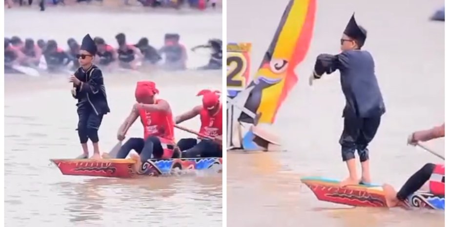 Школьник стал звездой сети, танцуя на лодке во время гонки на веслах