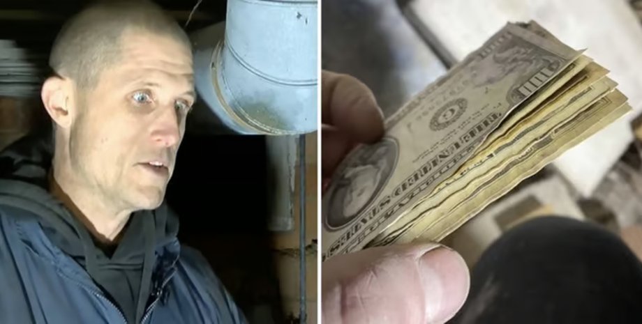 Чоловік оглядає підвал, де було виявлено заховані стодоларові купюри