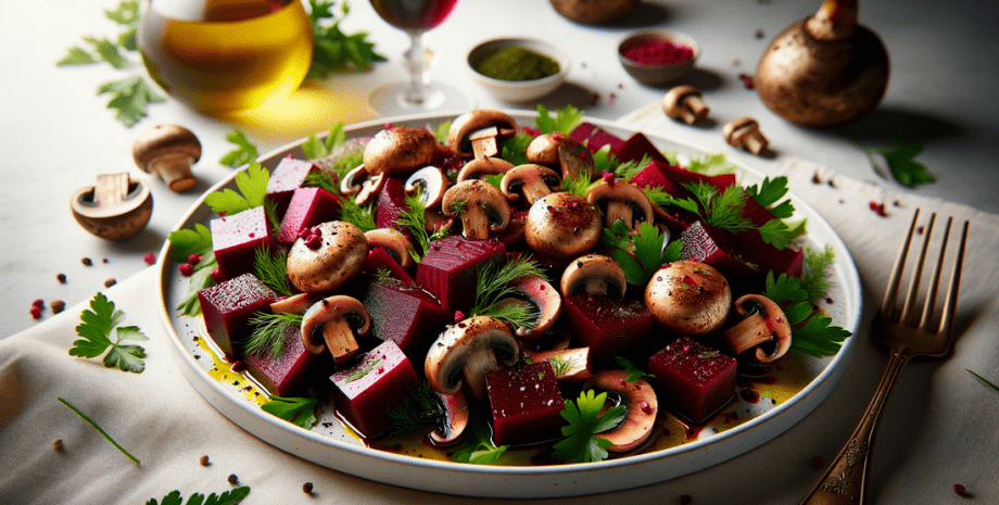 салат салат, свекла, грибы