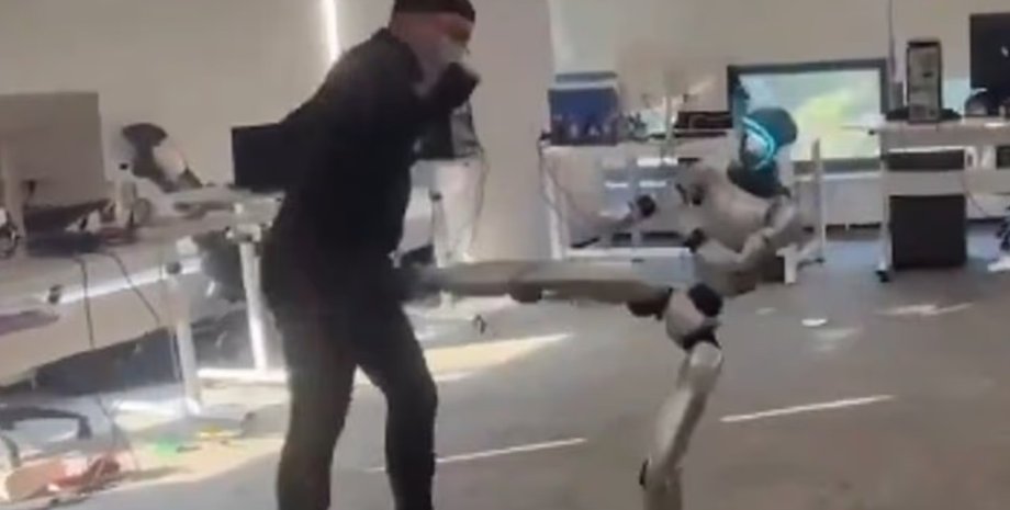 робот робот, андроид, робот ударил, удар в пах