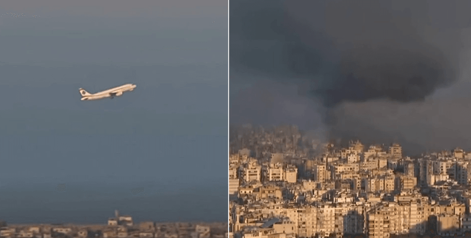 Пассажирский самолет взлетает из Бейрута во время авиаударов Израиля
