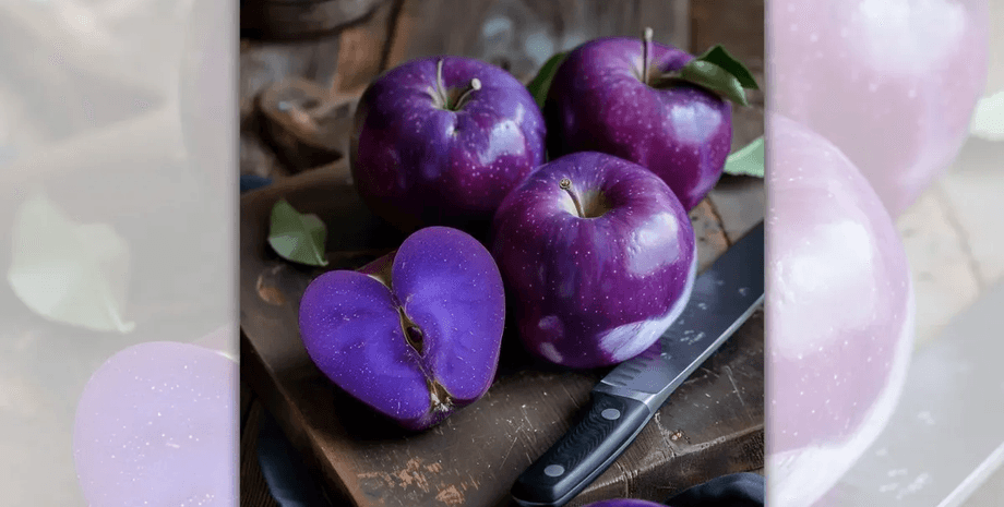 Фиолетовые яблоки, необычный фрукт, яблоки из Канады, соцсети, ИИ, фейк, фиолетовый фрукт, другая окраска, ярко-фиолетовые яблоки