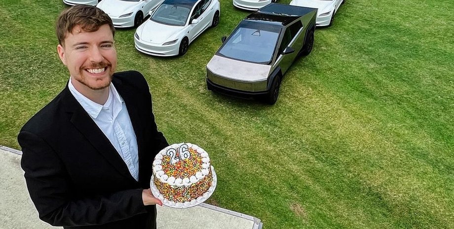 MrBeast tesla, Tesla Model 3, Tesla Cybertruck, электромобиль Tesla