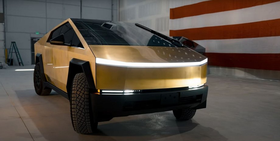 золотая тесла, Tesla Cybertruck, пикап Tesla Cybertruck, электромобиль Tesla, тюнинг Tesla Cybertruck, пикап Tesla Cybertruck