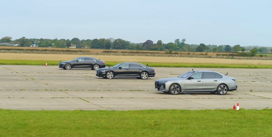 BMW 7 Series, Mercedes-Benz S-Class, Audi A8, Гонка, Заезд, Драг-рейсинг, Авто, Автомобили, Седаны, Видео