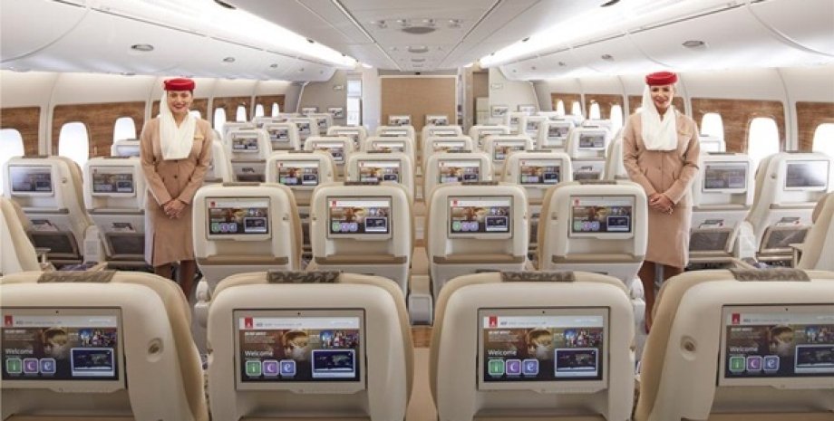 Премиум-эконом класс, Emirates Airlines, A-380, Обслуживание, Самолет, Пассажиры