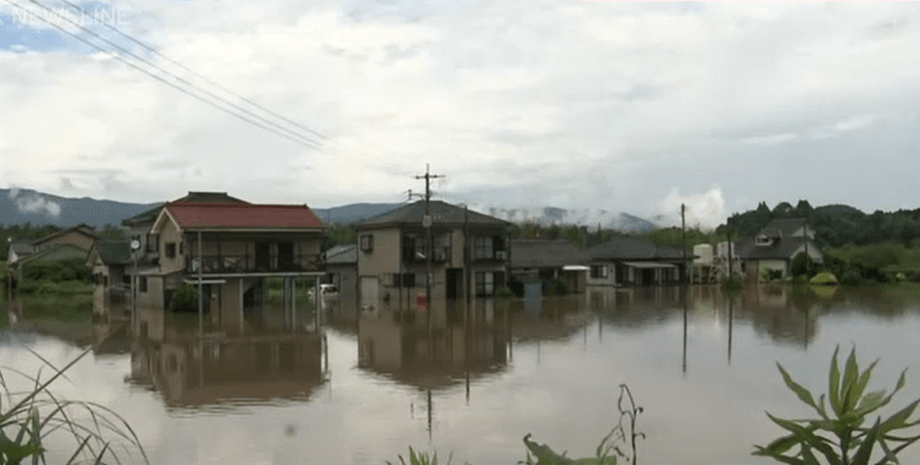 япония, потоп, дома, фото