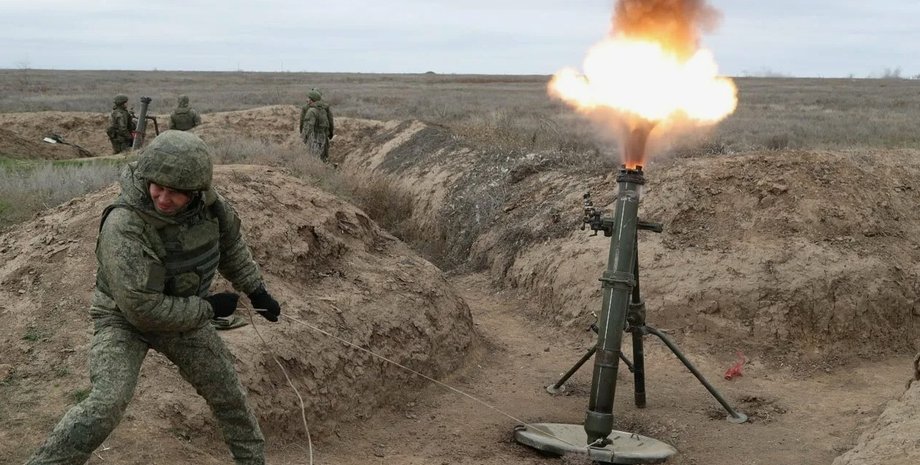 Миномет ВС РФ, российский миномет попадание, ВСУ ударили по минометам, БПЛА удар по минометам ВС РФ, дроны ВСУ удара по ВС РФ