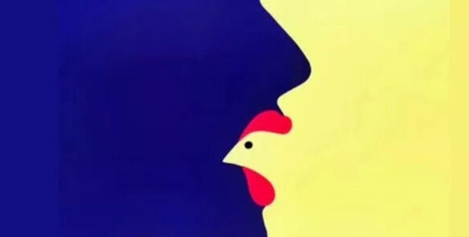 оптическая иллюзия, психологический тест, картинка женщина и петух