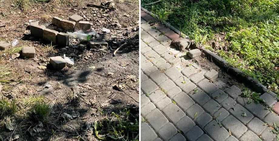 парк Княжий парк Княжий, плитка, брусчатка, вандалы