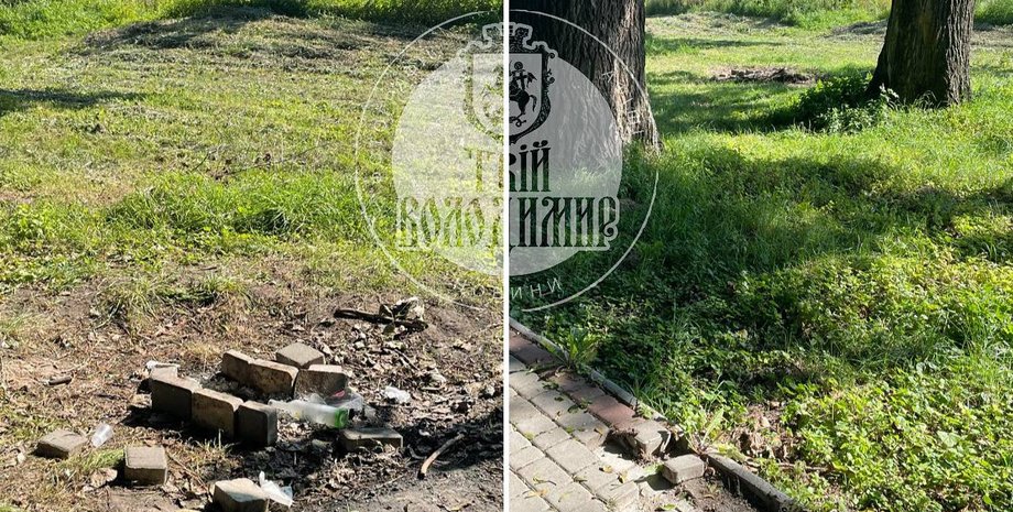 парк Княжий, плитка, брусчатка, вандалы