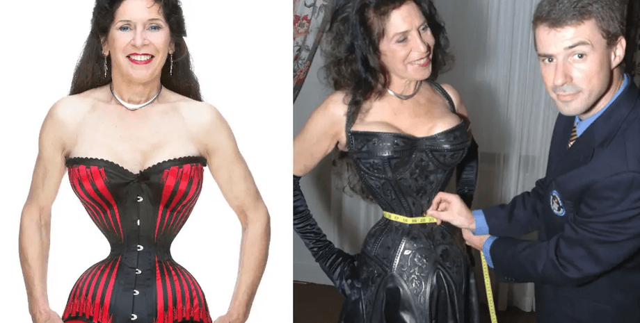 Жінка з найтоншою талією, рекорд книги Гіннесса, носик корсет, 23 години на день носить корсет, Кеті Джун, пенсіонерка, рекорд