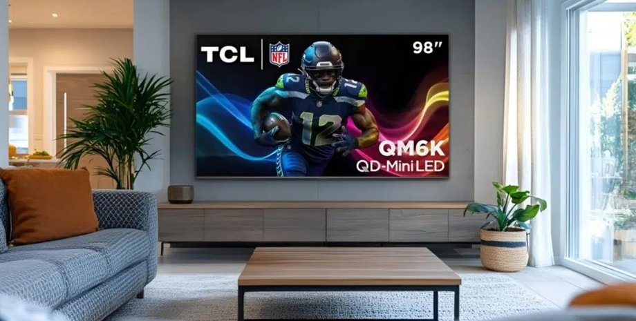 Телевізор TCL QM6K Телевізор TCL QM6K на стіні
