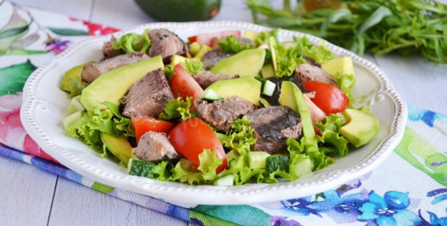 салат, тунец, авокадо