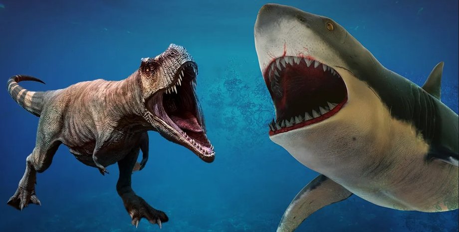 мегалодон, тираннозавр