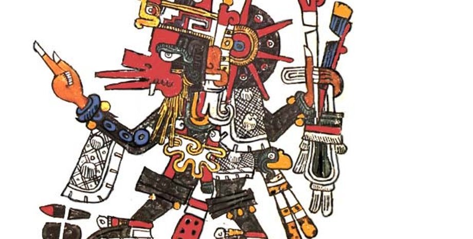 Изображение Кецалькоатля с атрибутами Ээкатля / Иллюстрация: Codex Borgia