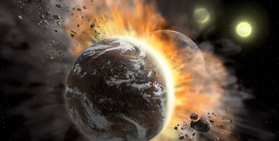 планета, столкновение, спутник, катастрофа