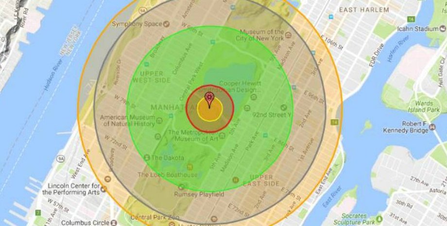 радиус ядерной бомбы