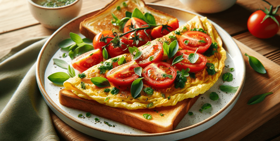 омлет омлет, тосты, помидоры, блюдо, еда, завтрак