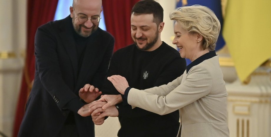 Шарль Мишель, Владимир Зеленский, Урсула фон дер Ляйен, фото