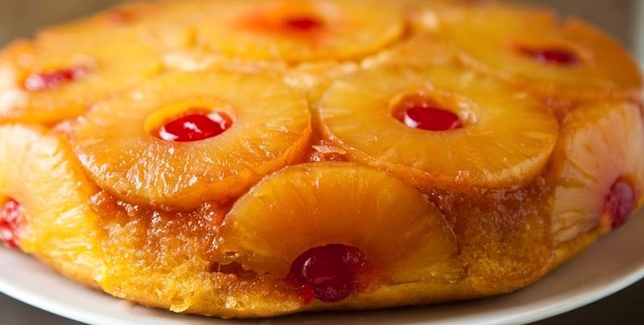 Ананасовый перевернутый пирог, сладкий пирог, ананасовый пирог рецепт