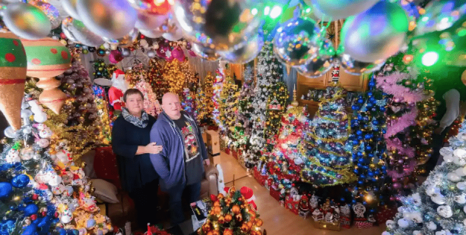 різдвяні ялинки в одному будинку, прикраси до Різдва, рекорд за кількістю ялинок, зареєстрований рекорд