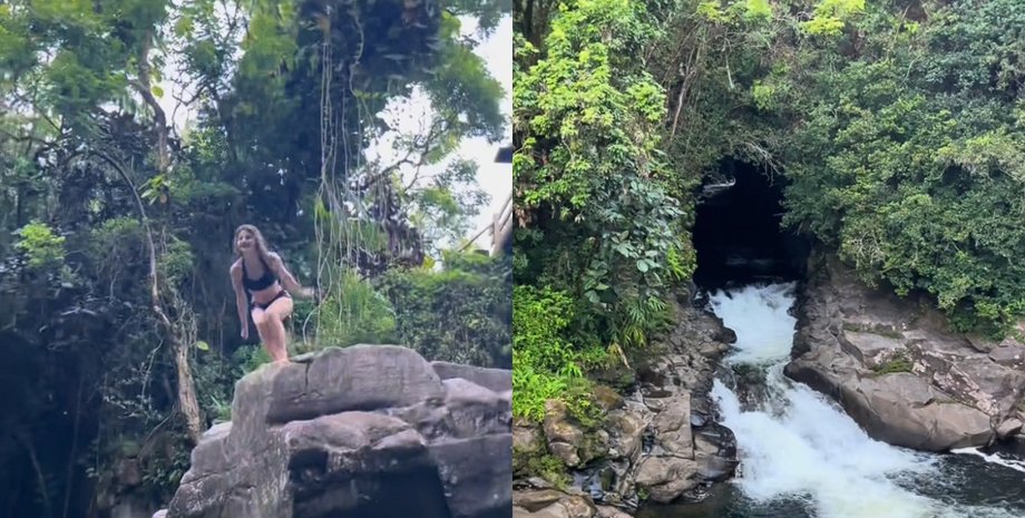 Туристы пригнули в таинственный водоем, ручей в джунглях, водопад, зуд пловца, блогер, неизвестные существа, паразит, паразиты в воде