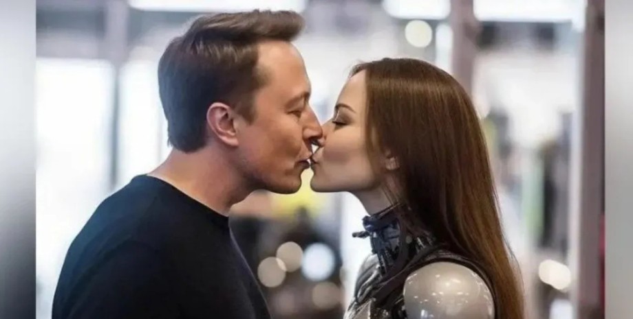 Илон Маск, робот, поцелуй