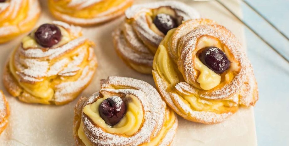 Пончики зепполе, пончики с заварным кремом, пончики рецепт, пончики как приготовить