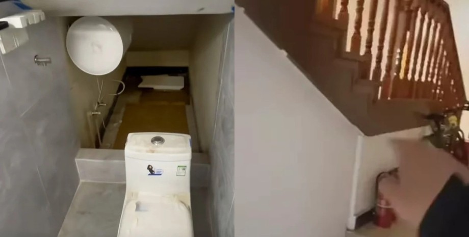 Квартира под лестницей в Китае, крохотная квартира, унитаз, туалет, унитаз посреди квартиры, унитаз посреди комнаты, аренда жилья