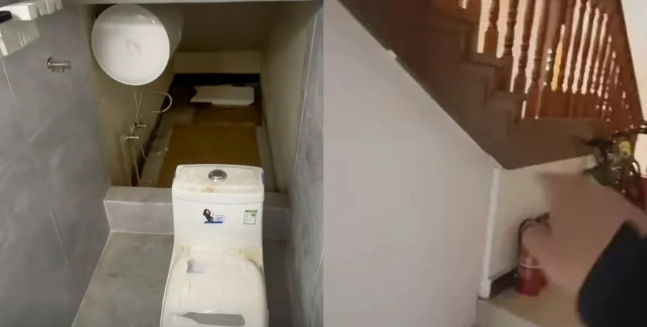 Квартира під сходами в Китаї, крихітна квартира, унітаз, туалет, унітаз посеред квартири, унітаз посеред кімнати, оренда житла