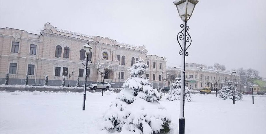 одесса, снегопад, фонарь, зима