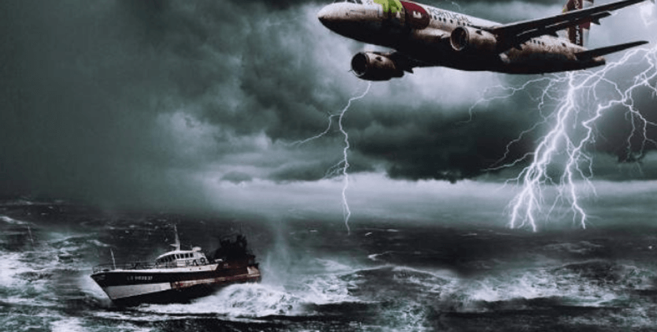 Бермудский треугольник, самолет, карабль, гроза, шторм, океан