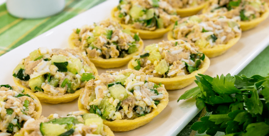 тарталетки тарталетки, закуска, еда, блюдо, зелень